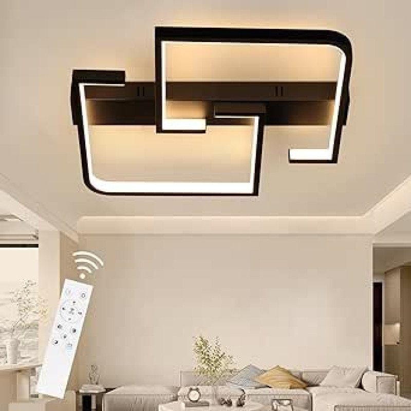 CBJKTX LED Ceiling Light 45 W, 60 cm, Black, Dimmable Living Room Lamp with Remote Control, Modern Metal Design, Bedroom Lamp for Bedroom, Dining Room, Kitchen, Study