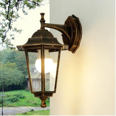 Licht-Erlebnisse Lauko sieninis šviestuvas Stiklo aliuminis vario spalvos Antikvarinis IP44 Lauko durų plotis: 17 cm E27 Kaimiškas žibintas Nostalgiškas lauko šviestuvas Sodas Paryžius