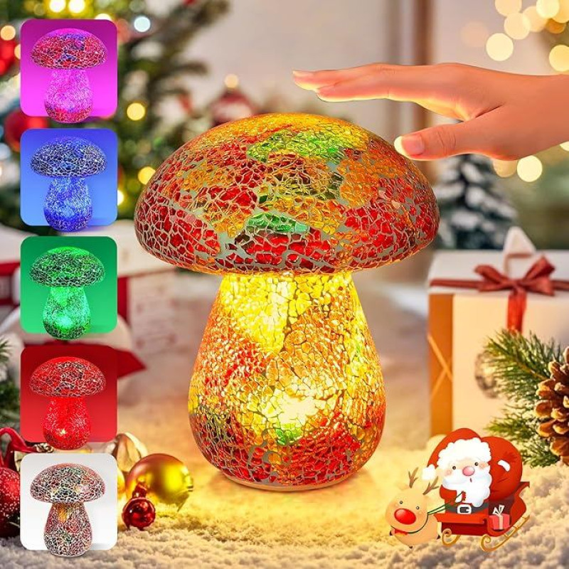 NEWNEN Mushroom Lamp Rechargeable Wireless Touch Lamp: 7 Colours 2 Mood Lighting Bedside Lamp Mushroom Night Lights Ambient Lighting Aesthetic Interior Design Seven Colour Glass
