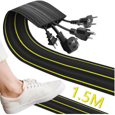 Xerteam Floor Cable Cover, 1.5m Cable Protector, Heavy Duty Cable Cover with 3 Cable Channels, Rubber Wire Cover, Black, 2.5m x 8cm x 1.5cm for Garage, Boat, Warehouse, Walkway