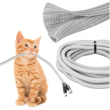 JOTO 4.5 m Cable Tube Self-Closing Cable Duct Cut to Size Cable Protection Woven Cable Sheath Cable Organiser, Bite Resistant for Cat Dog, Cable Management for Computer, TV, Office, Desk - Grey
