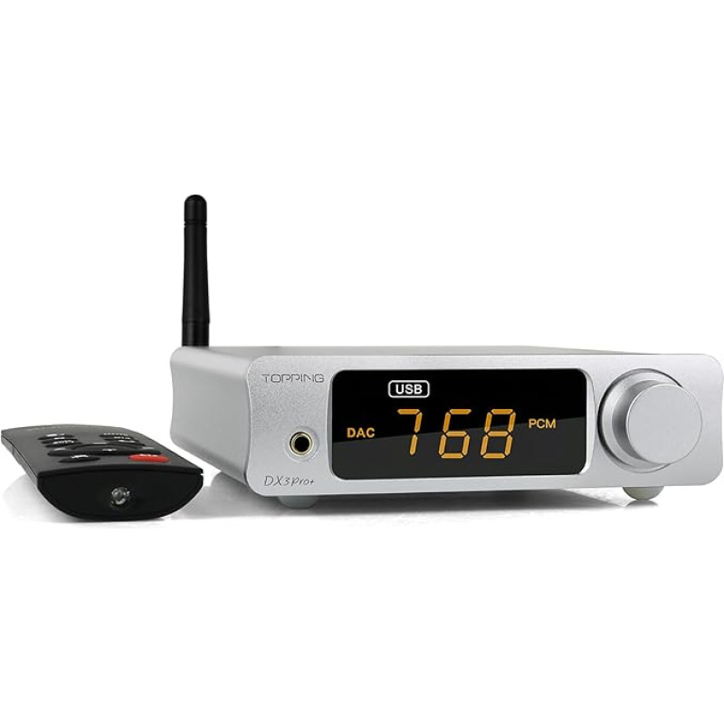 TOPPING DX3 Pro + ausinių stiprintuvas XMOS XU208 Bluetooth LDAC garso dekoderis USB/optinis/koaksialinis HiFi DAC DSD512 32 Bit/768kHz ES9038Q2M stiprintuvas DX3 Pro Plus (sidabrinis)