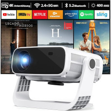 Wielio Smart Projector, Integrated Apps, Android 11, Native 1080P with 4K Support, WiFi 6 & Bluetooth 5.2, 400 ANSI Lumens, Quiet Fan (<30 dB), Home Cinema Projector Compatible with iOS/Android/PS5