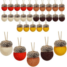 Pakuotė iš 25 Padėkos dienos veltinio gilės ornamentų Vilnos veltinio girliandos girliandos veltinio rutuliukai Pom gilės Ūkio gilės su 32,8 pėdų virve rudens Kalėdų eglutės puošybai