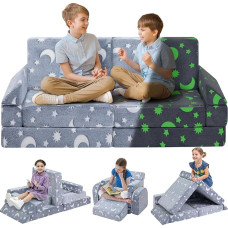 BEJOY žaidimų sofa, modulinė vaikiška žaidimų kambario sofa-kėdė, išskleidžiama išskleidžiama putų žaidimų sofa vaikams, skirta mergaitėms, berniukams, 11 dalių, šviečianti žvaigždė