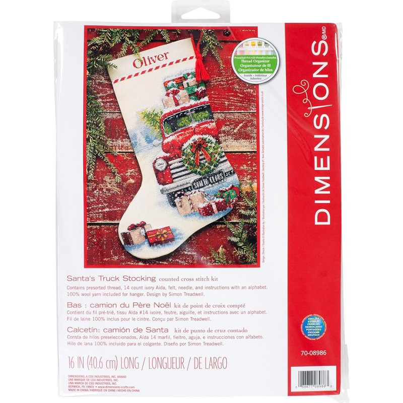 Dimensijos 70-08986 Kalėdų senelio sunkvežimis skaičiuojamasis kryželiu siuvinėjimas Kalėdų kojinė, 16