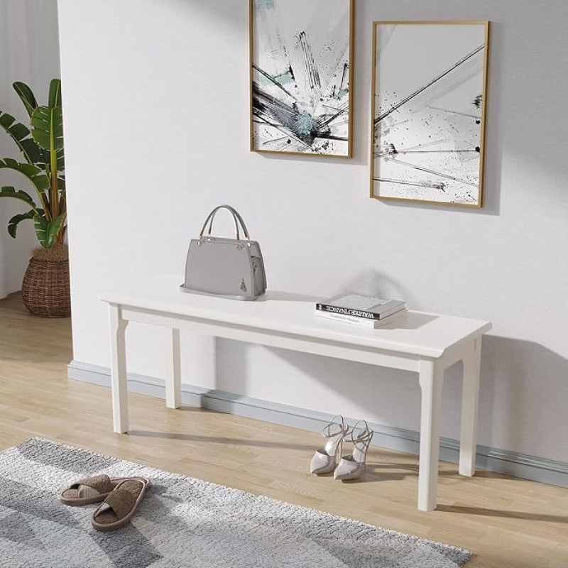 K KELBEL valgomojo suolas, ąžuolo masyvo suolas, lovos suolas, medinis suolas, kaimiškas namų dekoro baldas miegamajam, buičiai, valgomajam stalui, 120 x 36 x 40 cm, baltas