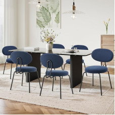 COLAMY Valgomojo kėdės, 6 kėdžių komplektas, modernios minkštos kėdės su metalinėmis kojomis, ergonomiškos virtuvės kėdės, valgomojo kėdžių komplektas valgomajam, virtuvei, svetainei, aukštis 47,5 cm, mėlynos spalvos