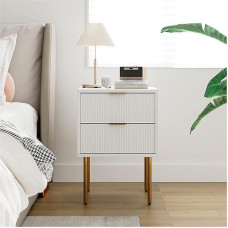 HEYZOEY Naktinis staliukas su 2 stalčiais, moderni naktinė spintelė, boho naktinis staliukas miegamajame, gyvenamajame kambaryje, baltas ir auksinis