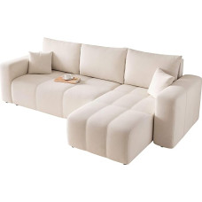 GREKPOL Sofa su miego funkcija 145 x 248 cm Smėlio spalvos kampinė sofa su miego funkcija ir lovos dėže - sofa 3-vietė sofa-lova - sofa-lova su lovos dėže