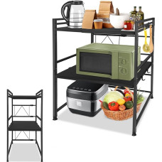 Suusolny 3 pakopų mikrobangų krosnelės lentyna išskleidžiama lentyna Virtuvės stovinti lentyna Mikrobangų krosnelės lentyna su 3 kabliukais Mikrobangų krosnelės lentynos stovas Kepyklų lentynos virtuvės stalviršiui