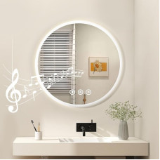 Habison Bathroom Mirror with Light, 60 cm Bathroom Mirror with Lighting with Bluetooth, 3 Light Colours Dimmable, Anti-Fog, Touch Switch, Memory Function, Explosion-proof Glass LED Mirror