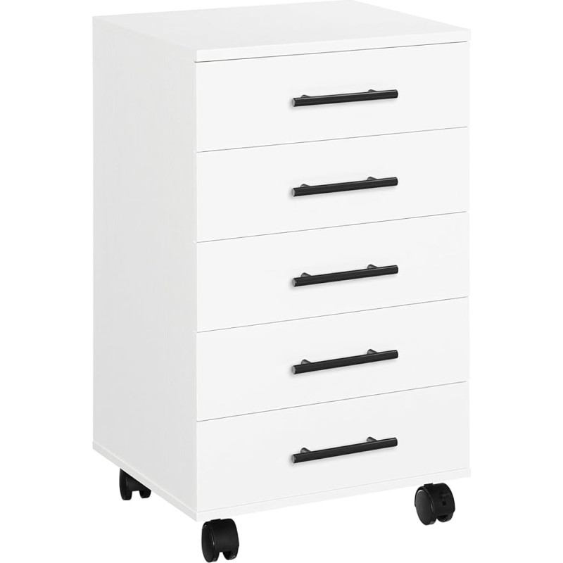 HOOBRO EWT05WJ01G1 Rolling Container with 5 Drawers, Mobile Filing Cabinet, Office Container, Drawer Cabinet, Chest of Drawers, Storage Cabinet, Easy Assembly, White