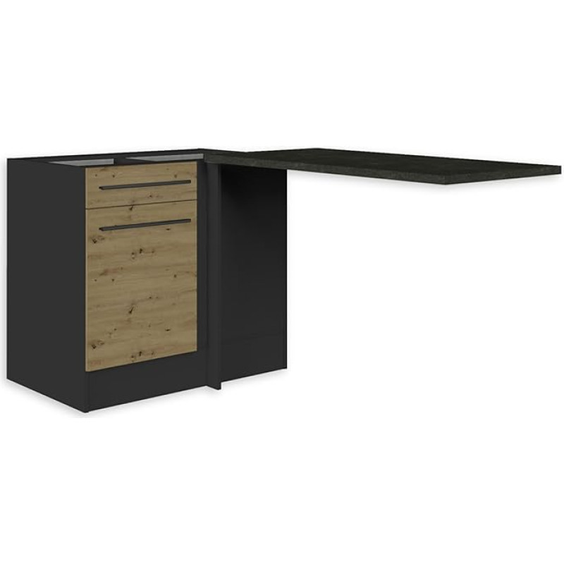 Jazz Modern Corner Kitchen Cabinet with Worktop in Anthracite, Artisan Oak Look - Spacious Corner Base Cabinet with Lots of Storage Space - 115 x 90 x 60 cm (W x H x D)