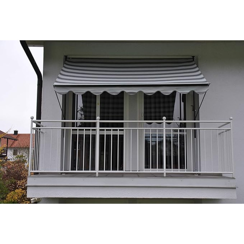 Angerer Clamp Awning Exclusive - Awning for Sun Protection - Mounting without Drilling and Dowels - Ideal Balcony Awning for Rented Apartments (150 cm, Light Grey)