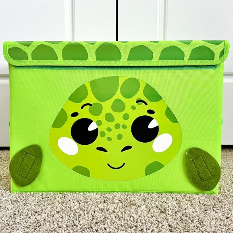 Quokka Toy Storage Box for Boys and Girls - 40 x 30 x 25 cm Toy Boxes for Children with Turtles - Foldable - Handles - Hinged Lid - Fabric Container for Playroom