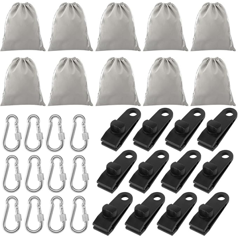 Nešiojamas svoris maišelis pavėsinei, 10 20 x 25 cm svorio maišelių pakuotė Lauko užuolaidų audeklo svoriai su 12 karabinų 12 spaustukų, pavėsinės smėlio maišeliai užuolaidoms, palapinėms, staltiesėms