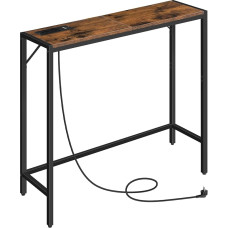 MAHANCRIS Konsolinis staliukas su įkrovimo stotele, 30 x 9,5 x 29 colių, plonas šoninis staliukas už sofos, 2 lizdai ir 2 USB lizdai, skirtas svetainei, prieškambariui, rudos ir juodos spalvos ACTHR76UE01N1