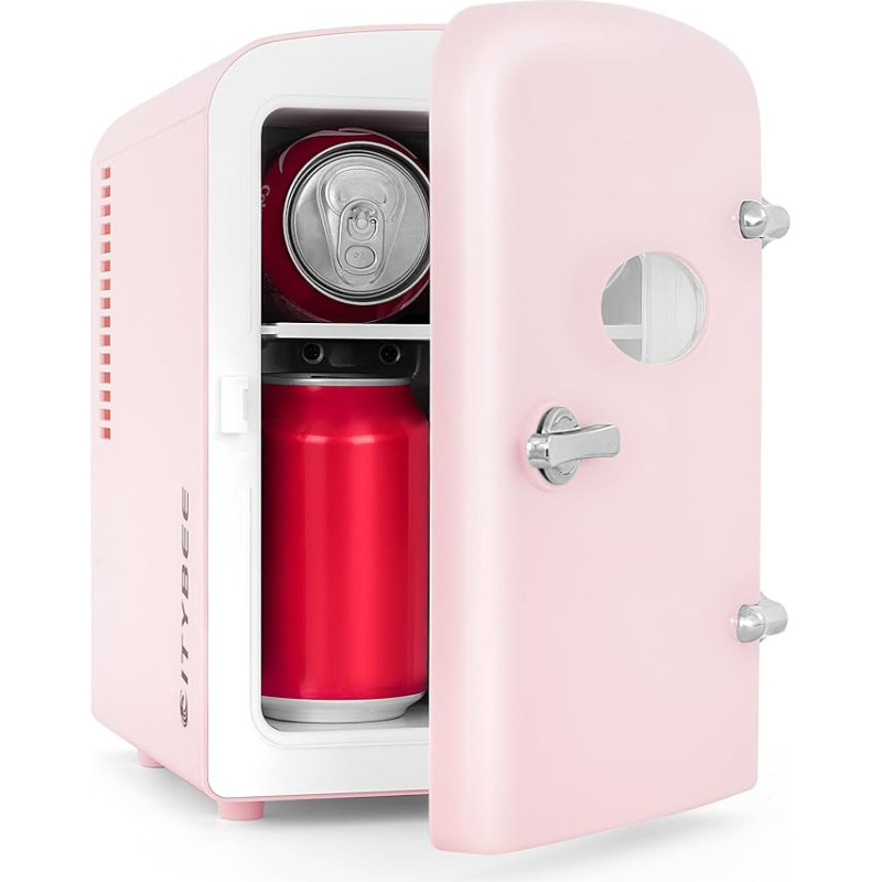 Citybee Mini Fridge 4 L - Refrigerators Small 12 V 230 V Running Quiet Suitable for Drinks Cosmetics Food - Mini Fridge Ideal for Car Room Camping Motorhome Office and Travel (Pink)