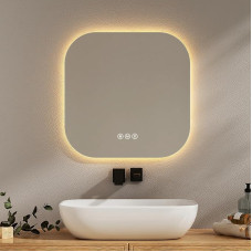 EMKE Bathroom Mirror with Lighting, 50 x 50 cm, with 3 Light Colours, Dimmable, Anti-Fog, Touch Switch, Memory Function, Energy Saving Bathroom Mirror