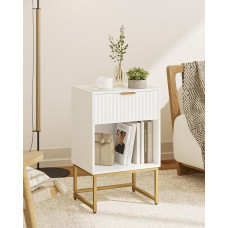 HEYZOEY Bedside Table, Modern Bedside Table, Side Table with Drawer, Walnut Bedside Table, Wooden End Table for Living Room, Bedroom, Office (White)