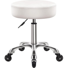 WKWKER Tvirtas ritininis taburetė su ratukais, hidraulinis pasukamas reguliuojamas ritininis taburetė, ergonomiškas storas odos taburetė kėdė virtuvė, piešimo, laboratorija, biuras, salonas, žinutė taburetė - balta