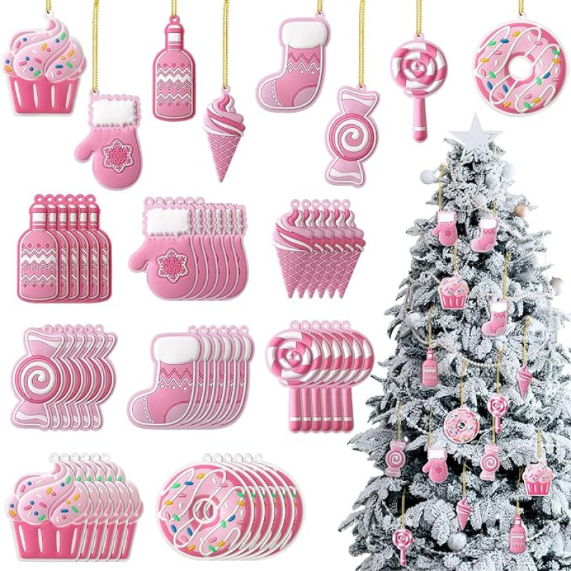 Panelee Kalėdų eglutės dekoracijos PVC Candy Cane Lollipop Ornamentas Kalėdų dekoracijos Gimtadienio šventės dekoracijos Amatai atostogų Kalėdų eglutės šventei 48vnt.