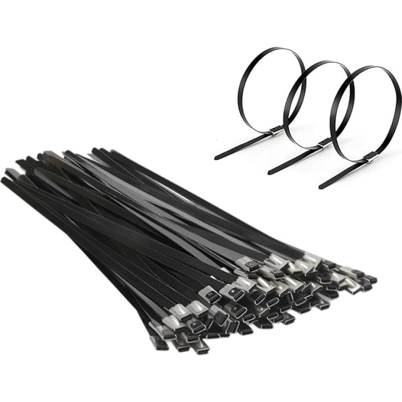 TERF® Kabelbinder aus Edelstahl, 150 mm x 4,6 mm, robust, sicher, selbstschließend, für Innen- und Außenbereich, Zuhause, Büro, Garten, Werkstatt, Heimwerken, Schwarz, 20 Stück