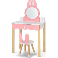 COSTWAY Children's Dressing Table with Stool, Princess Dressing Table with Mirror Drawers & Storage Box, Make-Up Dressing Table for Girls Children (White)