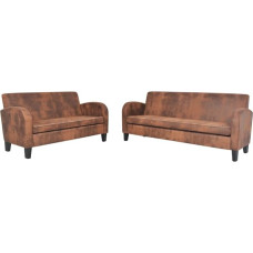 275226 Sofos komplektas iš 2 dalių, dirbtinės odos, zomšos išvaizdos, rudos spalvos