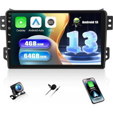 [4+64G] SIXWIN Android 13 automobilinis radijas su CarPlay/Android Car/Mirror Link Suzuki Splash Ritz 2004-2014.9 colių HD jutiklinis ekranas palaiko WiFi GPS Bluetooth 5.0 FM/RDS 32EQ + kamera