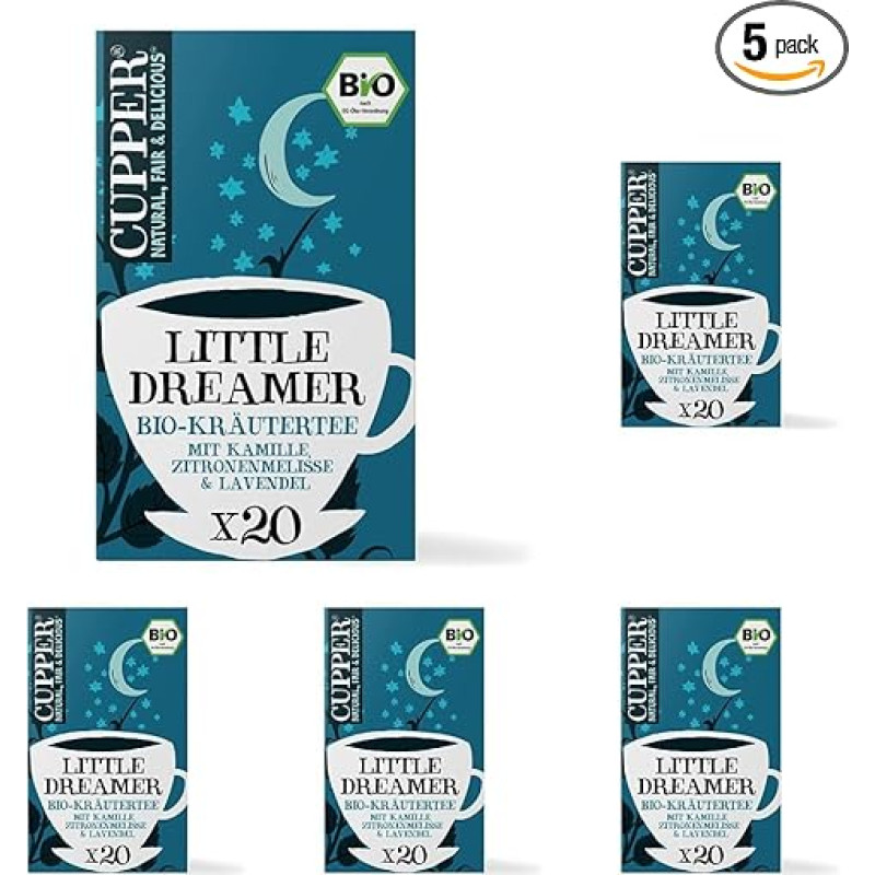 Cupper Organic Herbal Tea with Chamomile, Lemon Balm and Lavender, 20 Pieces, 30 g (Pack of 5)
