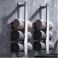 Towel Rail No Drilling Required, Towel Rail Silver, Towel Holder Bathroom, Guest Towel Holder, Towel Holder Wall Brushed Silver Stainless Steel, Bath Towel Holder (Silver, 2 Pack)