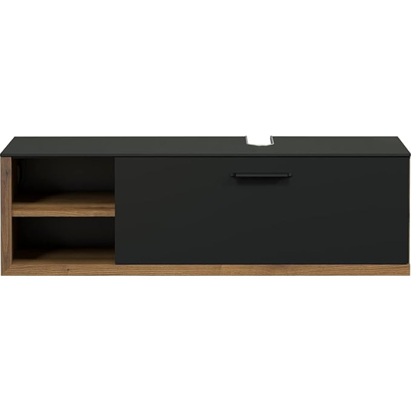 trendteam smart living - Synnax - Vanity Unit - Anthracite / Evoke Oak - Hanging Wash Basin with 2 Open Compartments and 1 Flap - (W x H x D) 120 x 36 x 45 cm - Soft-Close Function - Scratch-Resistant