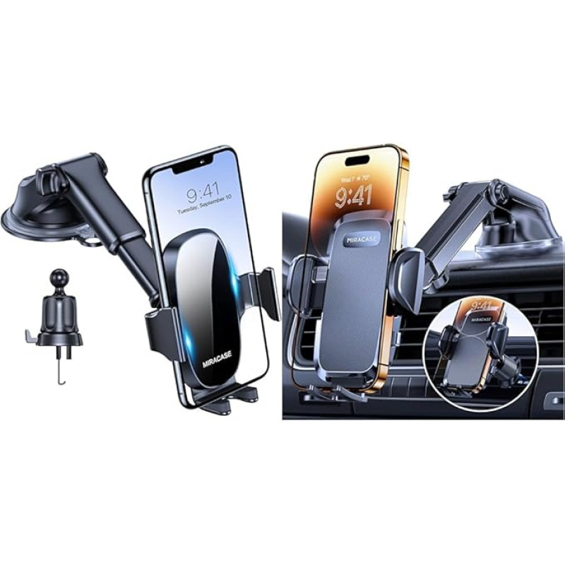 Miracase Universal Car Mobile Phone Holder [Strong Suction Cup and Metal Hook] & Mobile Phone Holder Car [Improved Suction Cup & Metal Double Hook]