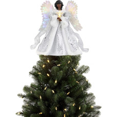 Mr. Christmas White Fibre Optic African American Angel Christmas Tree Topper Christmas Decoration