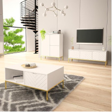 Lomadox Wohnzimmer Set 3-teilig Wohnzimmerschrank Wohnzimmermöbel Wohnzimmer Schränke modern in weiß matt mit gefrästen Fronten