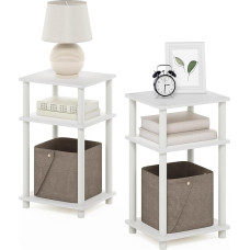 Furinno Just Turn-N-Tube 3 Tier Open Bedside Table, Set of 2, White/Espresso