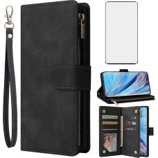 Asuwish mobiliojo telefono dėklas Oppo Find X2 Neo / Reno 3 Pro 5G Case with Screen Protector and Card Slot Foldable Leather Wallet Stand 2 x X2Neo CPH2009 Mobile Phone Cases Protective Phone Case Black
