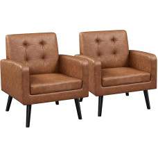 Yaheetech Wing Chair with Comfortable Backrest Polyurethane Upholstered Chair up to 136 kg Load Capacity TV Chair for Living Room / Bedroom Armchair Set of 2 Retro Brown