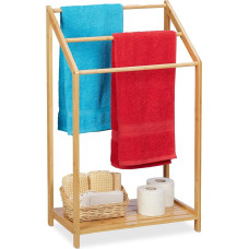 Relaxdays Bamboo Towel Holder, 3 Bars & Shelf, H x W x D: 85 x 51 x 31 cm, Freestanding, Bath Towel Holder, Natural, Light Brown