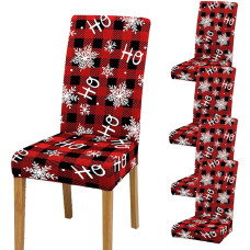 PRTECY 4/6 pakuotės kalėdinių kėdžių užvalkalų rinkinys, raudonos ir juodos spalvos Buffalo Check kėdžių apsauginiai užvalkalai, kalėdinės snaigės valgomojo kėdžių sėdynių dangteliai virtuvei, restoranui, atostogoms (4 vnt.)