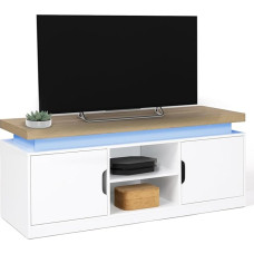 IDMarket - TV Cabinet 110 cm 2 Doors Luna LED White with Tray in Wood Effect