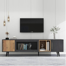 Rtopsu TV Cabinet, TV Stand Lowboard for TVs up to 90 Inches, TV Shelf with 3 Doors and 4 Storage Space Cabinet for Living Room, Dining Room, Bedroom, 200 x 40 x 55.5 cm, Wood, Grey & Brown