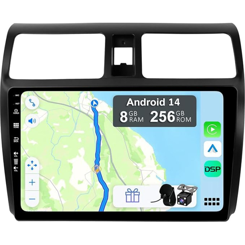 YUNTX [8GB + 256GB] Android 14 automobilinis radijas Suzuki Swift (2005-2019 m.)-[Integruotas CarPlay/Android Auto/DSP/GPS]-10.1 colių IPS jutiklinis ekranas CAM+MIC-DAB/Mirror Link/Bluetooth 5.0/AHD/360