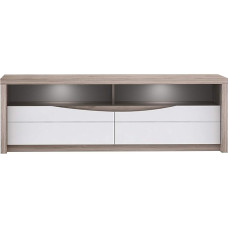 FORTE Saint Tropez TV Cabinet with 2 Drawers, Wood Composite, White Gloss Combined with Sand Oak Decor, 52.7 x 147.7 x 49.3 cm