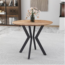 GOLDFAN Apvalus valgomojo stalas su medžio tekstūros staltiese Valgomojo stalas Medinis virtuvės stalas Modernus stalas Svetainės stalas su plieninėmis kojomis Juodas 80 cm