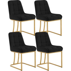 WOLTU EZS32sz-4 Dining Room Chairs, Velvet Kitchen Chairs, Upholstered Chairs with Metal Frame in Arc Shape, Padded Chair with Backrest, Living Room Chair, Make-Up Chair, Black