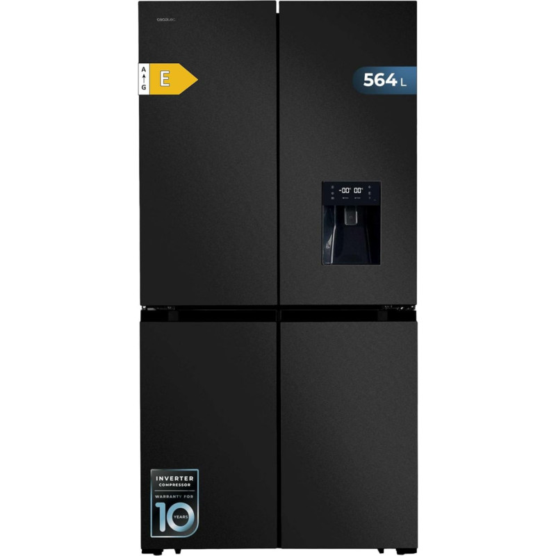 Cecotec Amerikanischer Kühlschrank, 4 Türen, 564 l, Bolero, CoolMarket, 4D 564 Dark E. 183 cm hoch, 91 cm breit, Wasserspender, geringer Stromverbrauch, Invertermotor, Plus, Total NoFrost