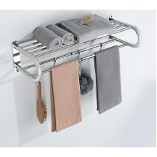 Mooche Verstellbarer Handtuchhalter Wand aus Edelstahl mit 180° Rundhandlauf, Ausziehbare Handtuchstange, Doppelter Handtuchhalter, Handtuchregal Badezimmer 40 bis 69 cm mit 4 Beweglichen Haken
